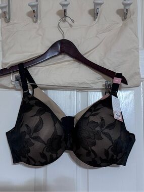 Lane Bryant Black and Beige Floral Lace underwire T-Shirt Bra - NWT